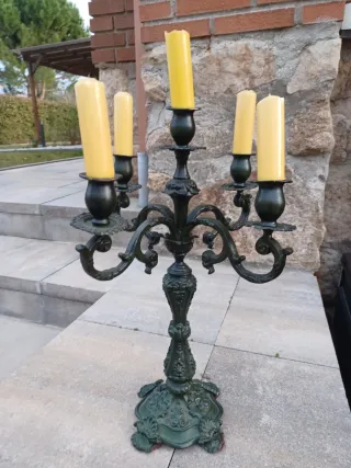 Candelabro de metal verde 5 brazos