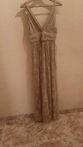 Vestido Zara Woman Beige Largo Encaje