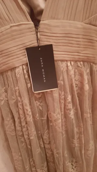 Vestido Zara Woman Beige Largo Encaje