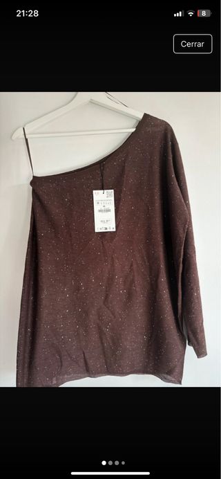 Top asimétrico marrón brillos Zara Talla L