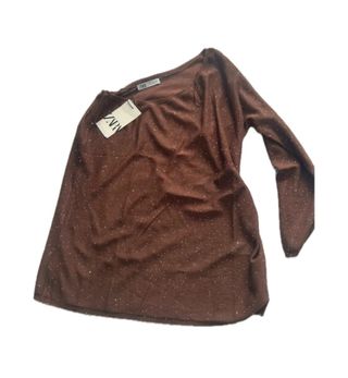 Top asimétrico marrón brillos Zara Talla L