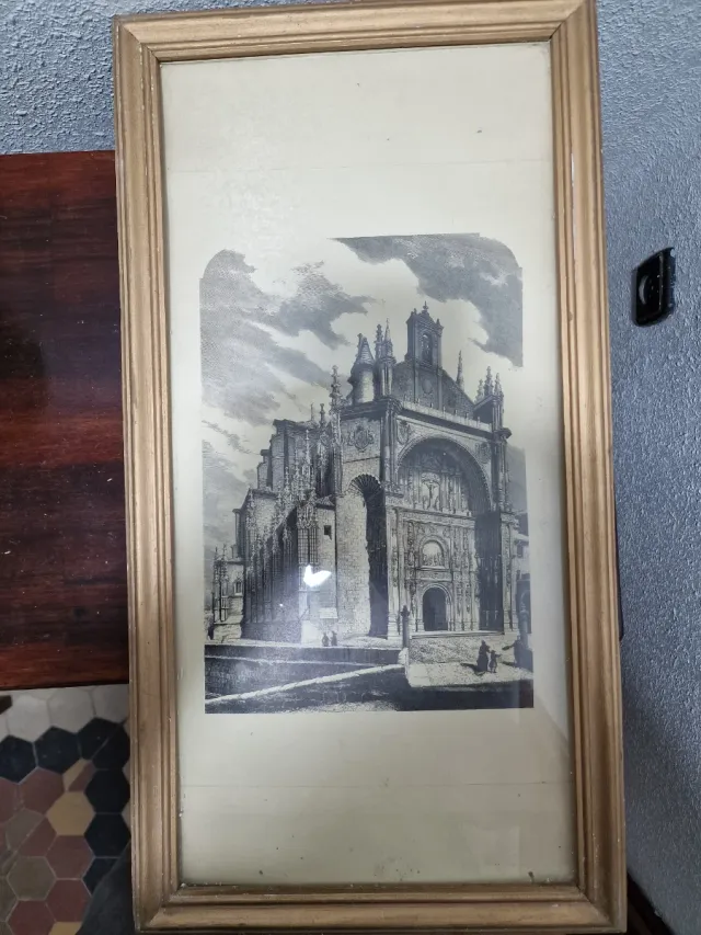 Litografia con inchiostro cinese in cornice di legno