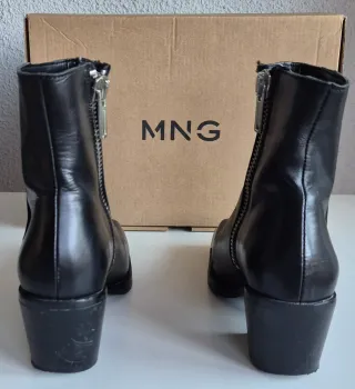 Botines Mango Piel Punta Cuadrada Cremallera