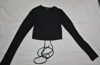 Top Bershka Negro Manga Larga