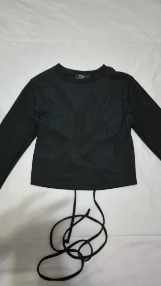 Top Bershka Negro Manga Larga