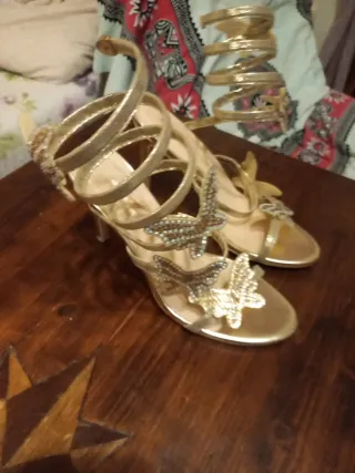 Sandali donna tacco 10 oro