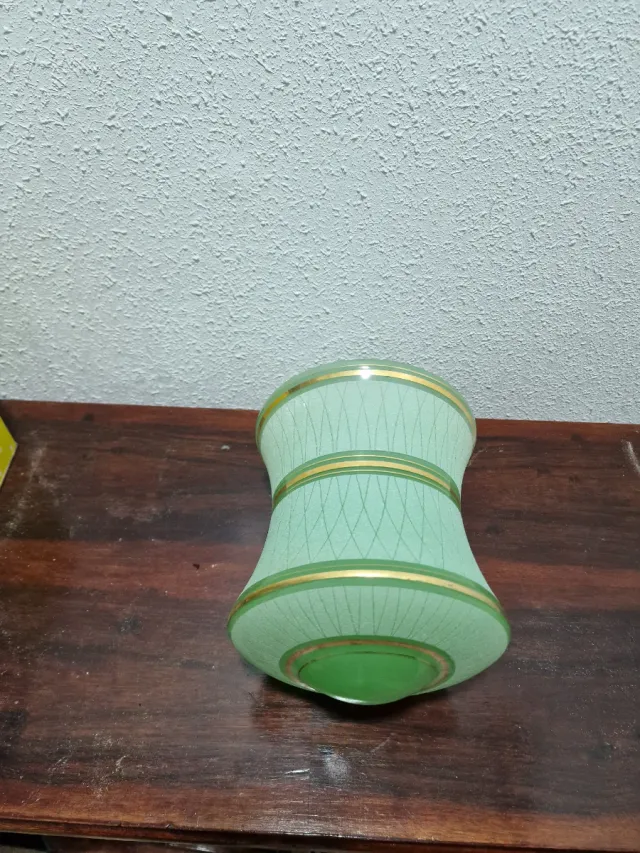 Lampada in vetro vintage anni '50 verde e oro