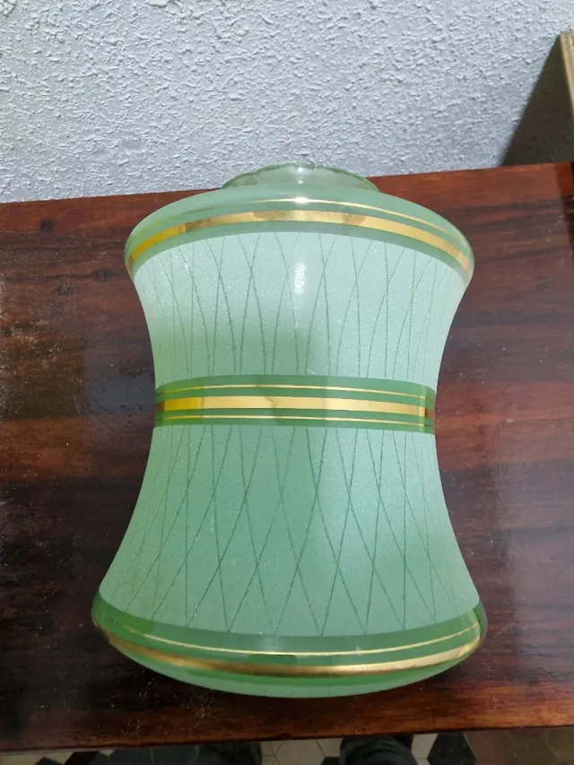 Lampada in vetro vintage anni '50 verde e oro