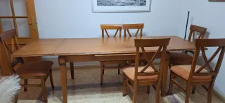 Mesa extensible madera y 6 sillas