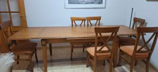 Mesa extensible madera y 6 sillas