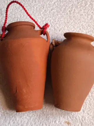 LOTE 2 ÁNFORAS CANTAROS BARRO RÚSTICO DECORACIÓN