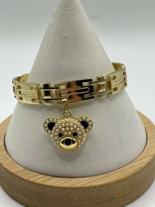 Pulsera Oro Laminado 14k Oso Perlas