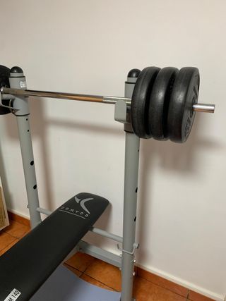 Banco Gimnasio con Barra y Discos