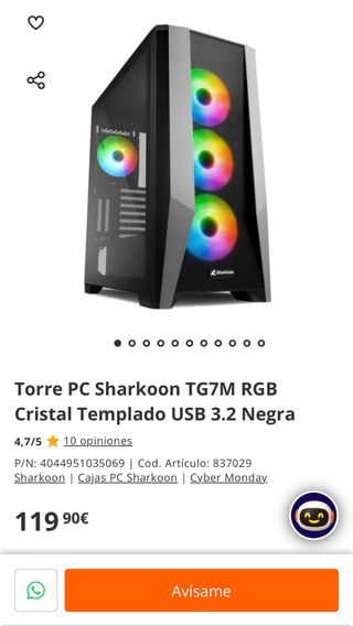 Torre PC Sharkoon TG7M RGB Cristal Templado