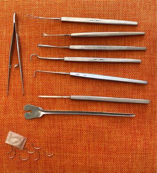 Lotto 9 strumenti sanitari vintage acciaio inox