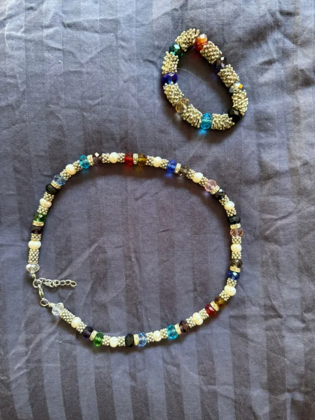 Collar Vintage Perlas Marrones y Doradas