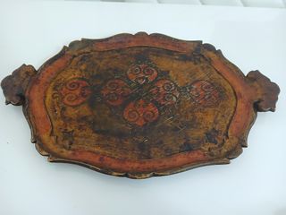Antico Vassoio in Legno Fiorentino Vintage Color O