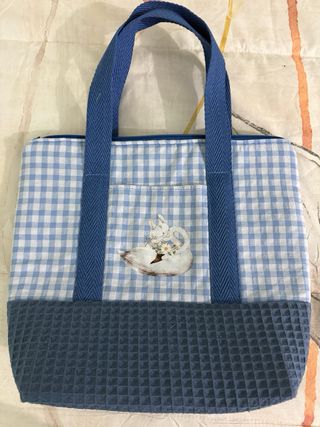 Bolso de tela Vichy azul y blanco