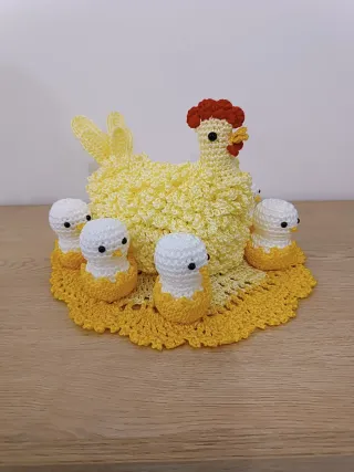 Gallina y pollitos crochet, 34 cm