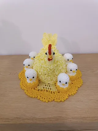Gallina y pollitos crochet, 34 cm