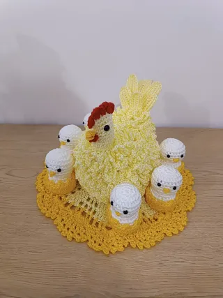 Gallina y pollitos crochet, 34 cm