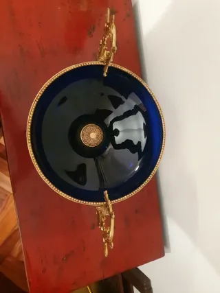 Jarrón Frutero Cristal de La Granja Azul Dorado