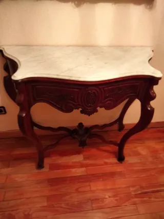 Consola Antigua Caoba Isabelina Mármol