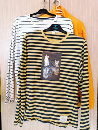 Sudadera naranja y 2 camisetas rayas T.L-XL