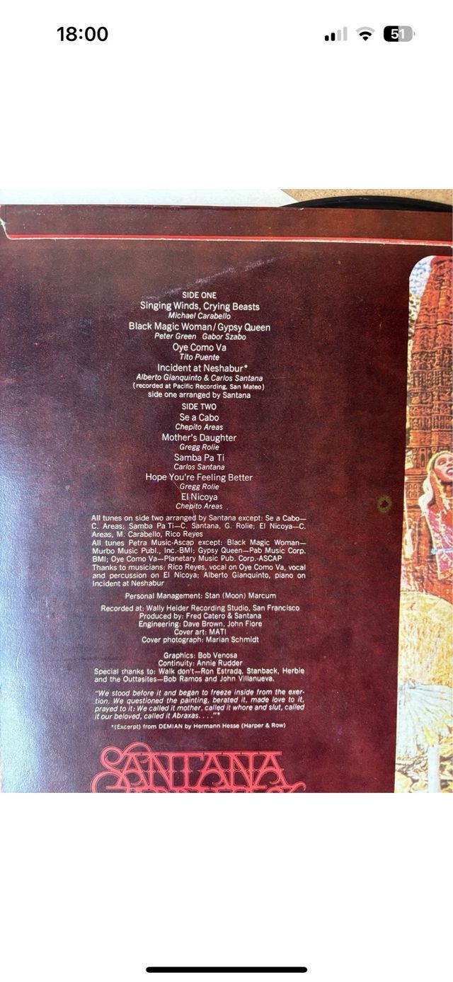 Vinile 33 Giri Santana Abraxas CBS USA 1970