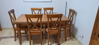 Mesa extensible madera + 6 sillas