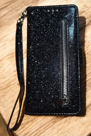 Cover Glitter Nero con Zip per Samsung S22-S25