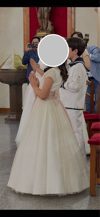Vestido de comunión niña blanco y rosa