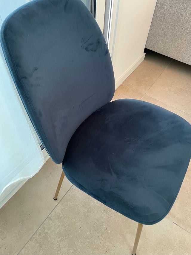 Juego de 6 Sillas de comedor azul y dorado