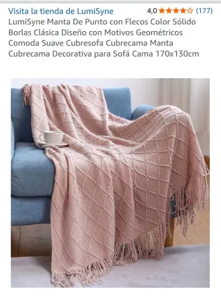 Manta rosa tejida con flecos. Muy bonita