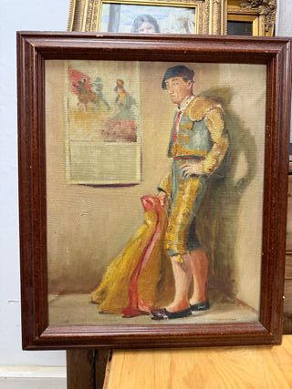 Antiguo óleo sobre lienzo de torero