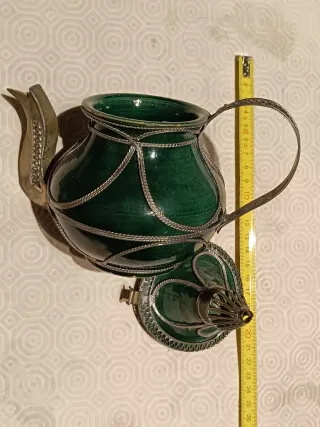 Tetera Decorativa Verde y Plateada
