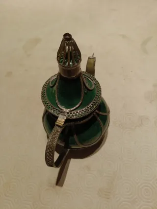 Tetera Decorativa Verde y Plateada