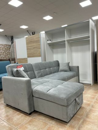Sofá chaise longue cama gris +  almacenamiento