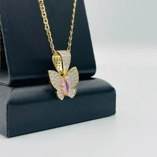 Colgante Mariposa Pequeña 18K con Piedra Rosa