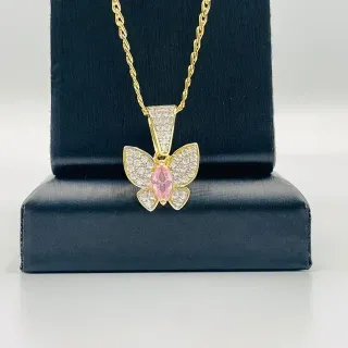 Colgante Mariposa Pequeña 18K con Piedra Rosa