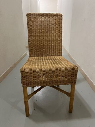 conjunto de 3 Sillas de mimbre y madera