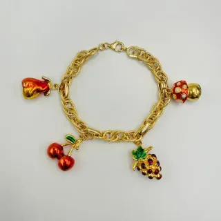 Pulsera Oro 18K con Abalorios Frutas y Setas