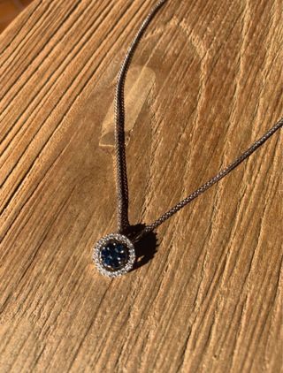 Cadena Oro Blanco 18k con Zafiro y Diamantes