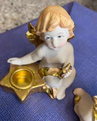 2 Angioletti Portacandele Stella Oro