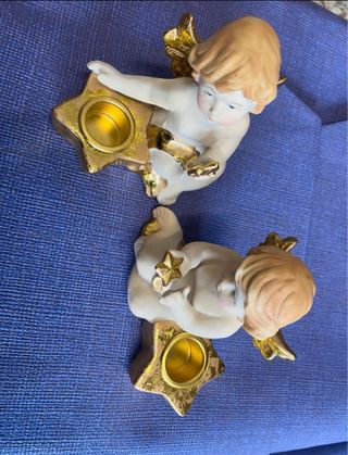 2 Angioletti Portacandele Stella Oro