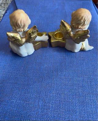2 Angioletti Portacandele Stella Oro
