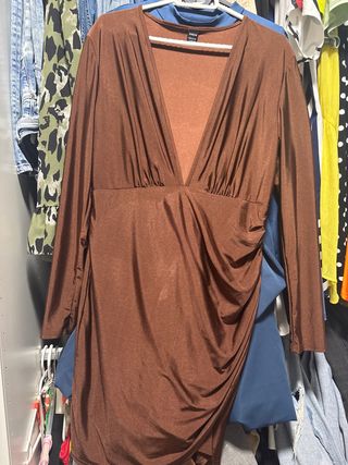 Vestido SHEIN marrón fruncido talla única elástico