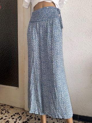 Pantalón palazzo azul y blanco T. única elástico