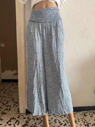 Pantalón palazzo azul y blanco T. única elástico