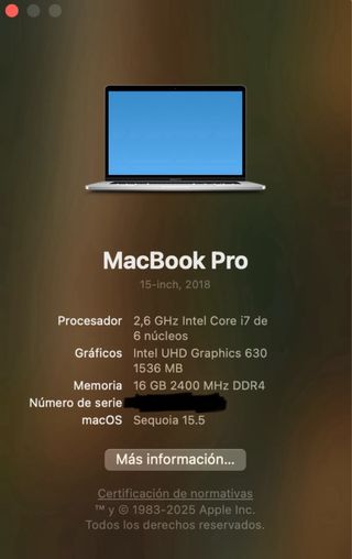 MacBook Pro 15,4” (2018) 16GB 512GB